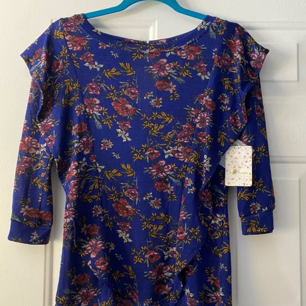 Free People Dock Street Knit Floral Print Top Blue X-Small NWT - Picture 6 of 6